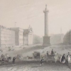 1841 Antique Steel engraving of Sackville Street Dublin, Ireland. The print, engraved by H Griffiths & is after a drawing by William Bartlett.