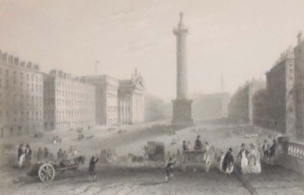 1841 Antique Steel engraving of Sackville Street Dublin, Ireland. The print, engraved by H Griffiths & is after a drawing by William Bartlett.