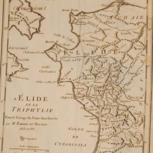 Antique Map published in Paris in 1790, dated 1786. The map is titled L'élide de la Tiphylie and is a copper plate printing.