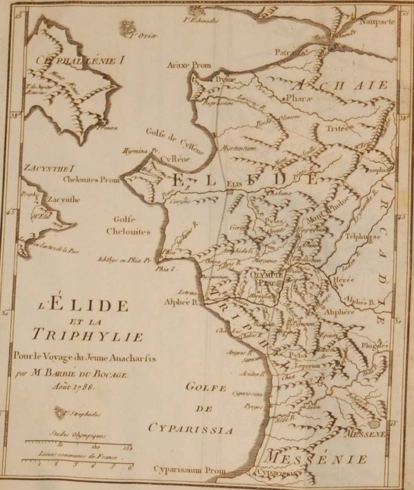 Antique Map published in Paris in 1790, dated 1786. The map is titled L'élide de la Tiphylie and is a copper plate printing.