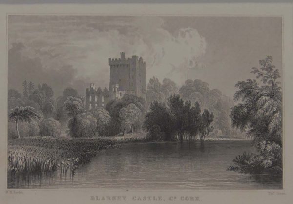 Antique print from 1832 of Blarney Castle, County Cork. The print was engraved by T Dixon and is after a drawing by W H Bartlett.