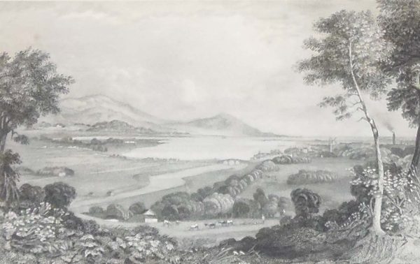Antique print from 1832 of the Town & Bay of Dundalk County Louth 1832, Ireland. The print was engraved by T M Raynes and is after a drawing by Percy Heath.