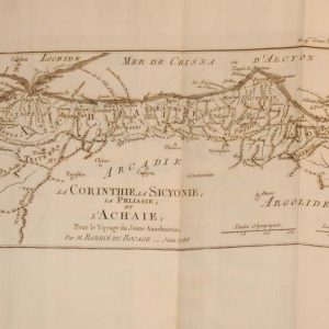 Antique Map published in Paris in 1790, dated 1786. The map is titled La Corintheie, la Sicyonie, La Philiasie et L'Achaie. It is plate No 16 from the set. 