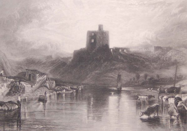 Antique print from 1878 titled Norham Castle. After the painting by JMW Turner and engraved by W Chapman.