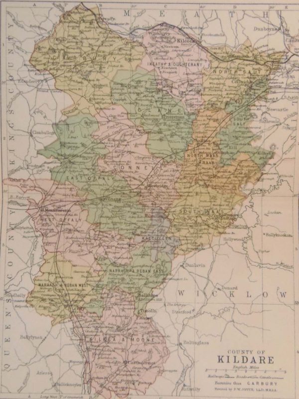 1884 Antique Colour Map of The County of Kildare printed by George Philips, with the map constructed by John Bartholomew and edited by P. W. Joyce.