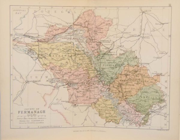 1884 Antique Colour Map of The County of Fermanagh printed by George Philips, with the map constructed by John Bartholomew and edited by P. W. Joyce.