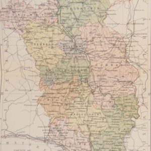 1884 Antique Colour Map of The County of Kilkenny printed by George Philips, with the map constructed by John Bartholomew and edited by P. W. Joyce.