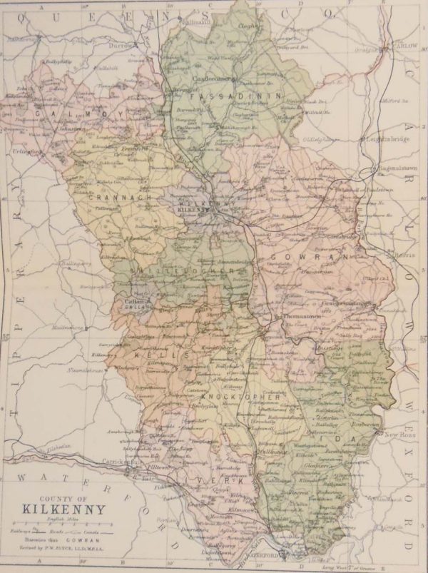 1884 Antique Colour Map of The County of Kilkenny printed by George Philips, with the map constructed by John Bartholomew and edited by P. W. Joyce.