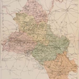 1884 Antique Colour Map of The County of Monaghan printed by George Philips, with the map constructed by John Bartholomew and edited by P. W. Joyce.