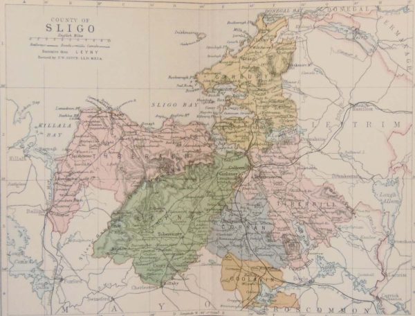 1884 Antique Colour Map of The County of Sligo printed by George Philips, with the map constructed by John Bartholomew and edited by P. W. Joyce.