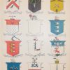 This print is plate 3 and has the coat of arms for Lonergan (258), O'Donovan (156), O'Sullivan (37), Rooney (182), McGlynn (258), Moroney (182), Mulroney (182), Mulvihill (334), Dennehy (334), Donovan (156), Downey (258), Healy (39), Kerrigan (272), Kirwin (272), Lenihan (62), Lowry (157), Taylor (162) Tuite (142), plus other unidentified crests. Some crests are linked to more than one family.
