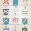 print is plate 5 and has the coat of arms for Nugent (75), Quinn (68), Russell (55), Murray (185), Dawson (14), Gilligan (68), Grey (134), Griffin (373), Herbert (303), Hill (316), White (136), plus other unidentified crests. Some crests are linked to more than one family.