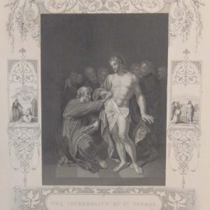 Antique print from the early 1840's to 1850's. Print is titled The Incredulity of St Thomas and was engraved by J Rogers, after a painting by Van Der Werff.