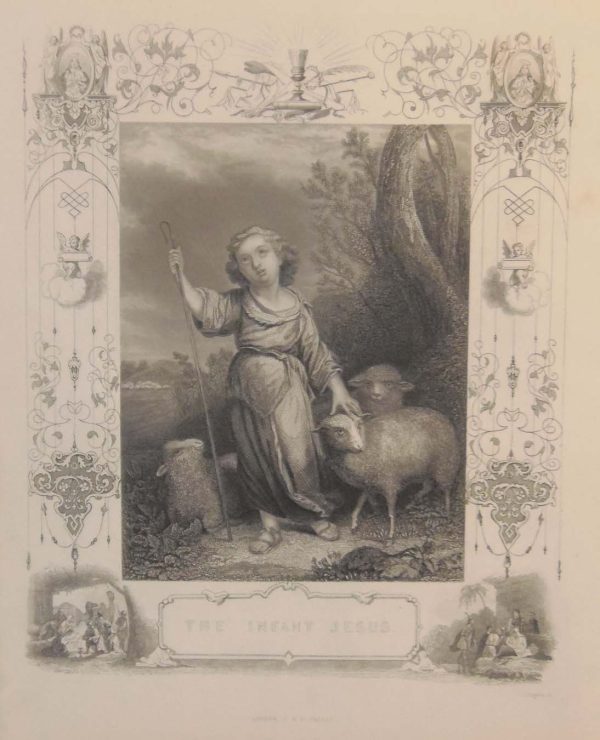 Antique print of religious and biblical interest from the early 1840's to 1850's. Print is titled The Infant Jesus and was engraved by J Rogers.