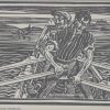 Harry Kernoff woodcut Rowing a Curragh Connemara.