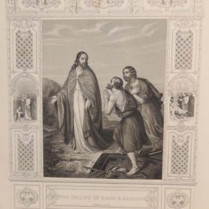Antique print of religious and biblical interest from the early 1840's to 1850's. Print is titled The Calling of Simon and Andrew and was engraved by J Rogers.