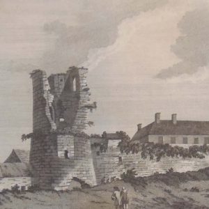 Fantastic pair of antique prints, copper plate engravings of view of Arklow castle and Carnew Castle in County Wicklow. The prints where published in 1797.