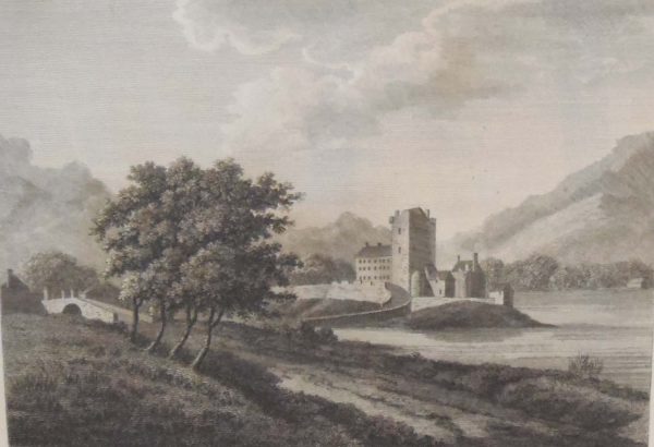 Pair antique prints, copper plate engravings of Ross Castle and Muckross Abbey in County Kerry. The prints where published in 1797.