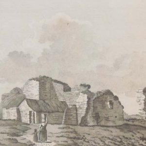 Fantastic pair of antique prints, copper plate engravings of view of Ballyhara castle and Ballymote Church in County Sligo. The prints where published in 1797.
