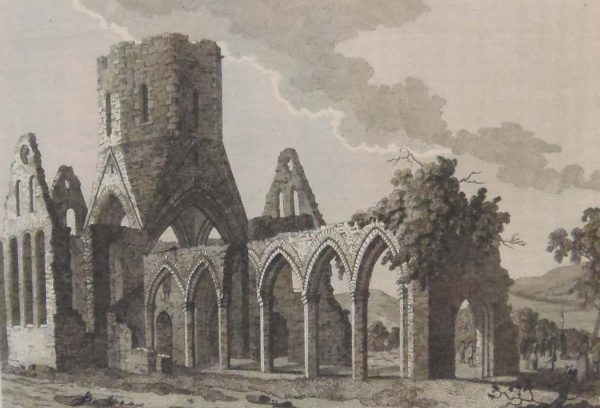 Set of 3 antique prints, copper plate engravings of Tristernaugh Abbey and Nawl Castle in County Westmeath. The prints where published in 1797.