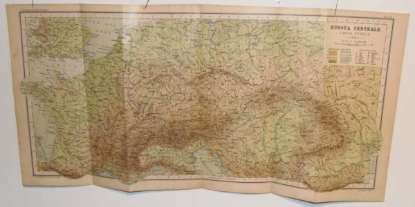 Antique colour map of Central Europe. The map was originally printed in Italy and is titled Europa Centrale Carta Fiscia.
