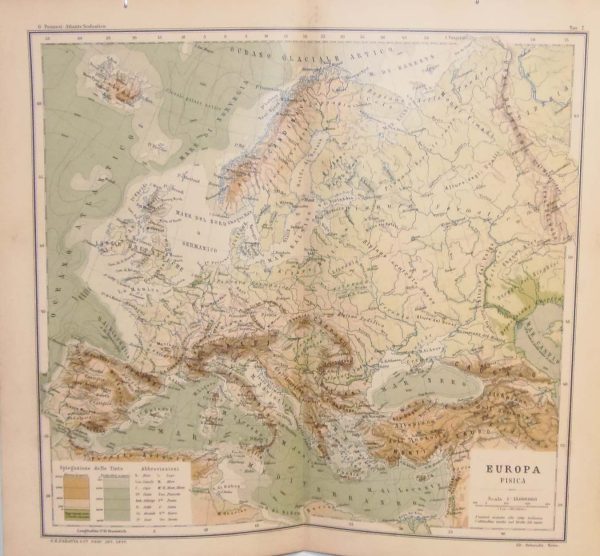 The map was originally printed in Italy and is titled Europa Fisica.