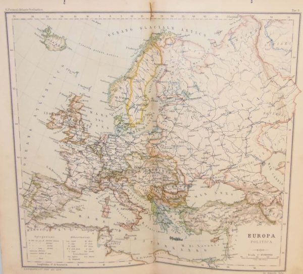 Antique colour map of Europe Political. The map was originally printed in Italy and is titled Europa Politica.