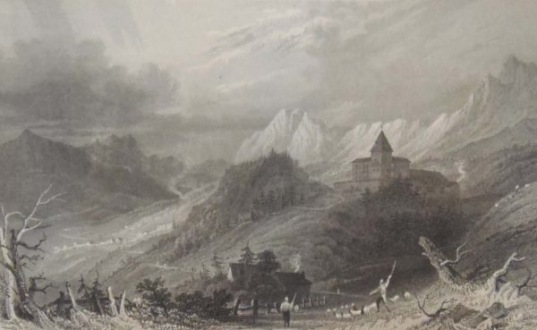 Antique print an engraving published in 1836 of new Starkenberg in Austria. The drawings for these prints where done by Thomas Allom after the original works by Johanna von Isser Großrubatscher.