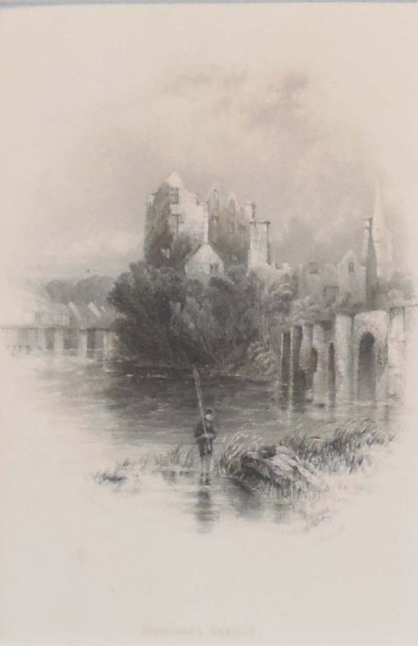 Antique print circa 1840, a steel engraving of Donegal Castle in County Donegal. The print was engraved by E Radcliffe and is after a drawing by T Creswick.