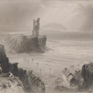 1841 Antique print, steel engraving of Ballybunion in County Kerry. The print was engraved by J Cousen and is after a drawing by William Bartlett.