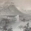 1841 Antique Steel engraving of Ballynahinch Lake Connemara , County Galway. The print was engraved by R Wallis and is after a drawing by William Bartlett.