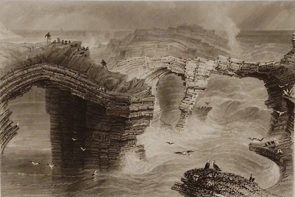 1841 Antique Steel engraving of the Natural Bridges near Kilkee, Clare, Ireland.
