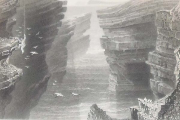 1841 Antique Steel engraving of  the Cave in Malbay, County Clare. The print was engraved by J T Willmore and is after a drawing by William Bartlett.