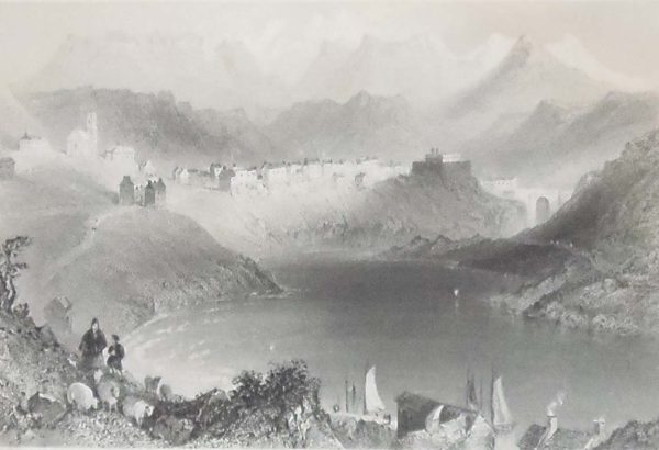 1841 Antique Steel engraving of Clifden Connemara , County Galway. The print was engraved by R Brandard and is after a drawing by William Bartlett.
