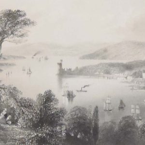 1841 Antique Steel engraving of the Cork River from below the Glanmire Road. The print was engraved by G K Richardson and is after a drawing by William Bartlett.