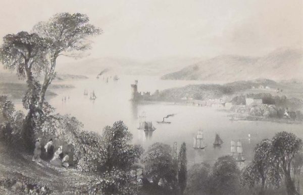 1841 Antique Steel engraving of the Cork River from below the Glanmire Road. The print was engraved by G K Richardson and is after a drawing by William Bartlett.