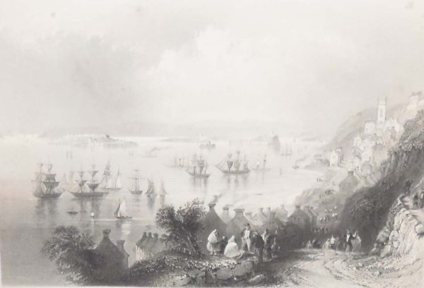 1841 Antique Steel engraving of Cove Harbour in County Wexford. The print was engraved by C Cousen and is after a drawing by William Bartlett.