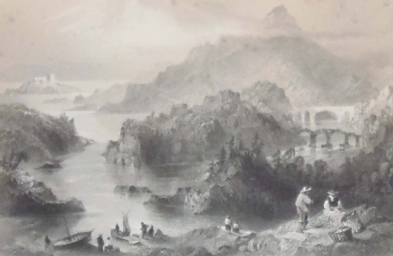 1841 Antique Steel engraving of Cromwell's Bridge Glengariff in County Cork. The print was engraved by J C Bentley and is after a drawing by William Bartlett.