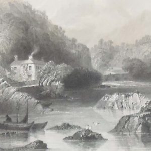 1841 Antique Steel engraving of the Glengariff inn in County Cork. The print was engraved by J C Bentley and is after a drawing by William Bartlett.