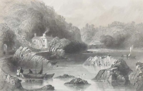 1841 Antique Steel engraving of the Glengariff inn in County Cork. The print was engraved by J C Bentley and is after a drawing by William Bartlett.