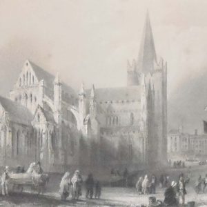 1841 Antique Steel engraving of St Patricks Cathedral, Dublin. The print was engraved by F W Topham and is after a drawing by William Bartlett.