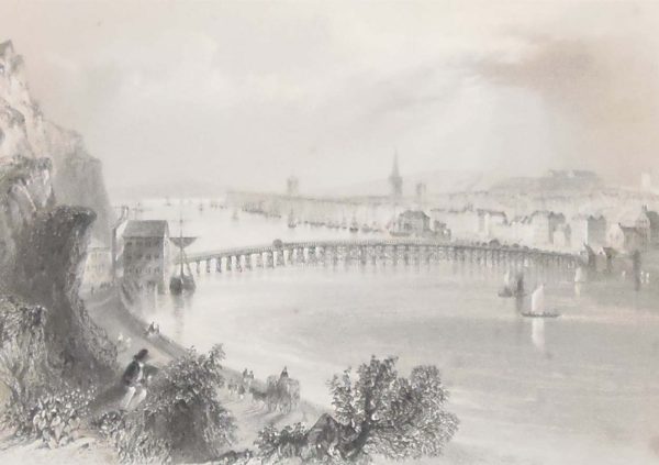 1841 Antique Steel engraving of Waterford City. The print was engraved by S Bradshaw and is after a drawing by William Bartlett.