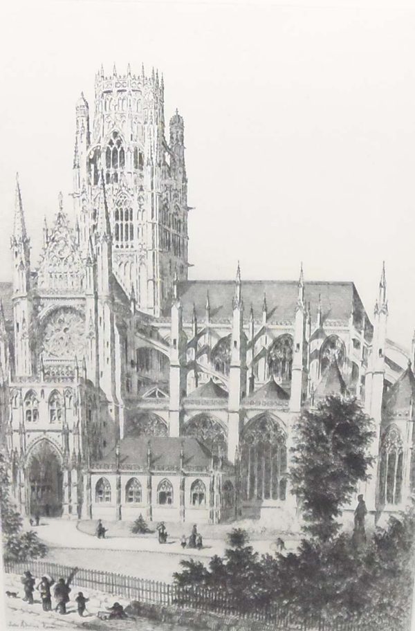 Etching by J Adeline called St Ouen in Rouen.