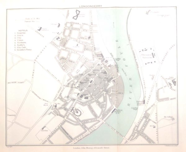 Antique plan, a map of Derry, from 1902. The map was originally produced as part of a guide for visitors to Ireland.