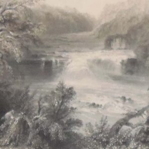 1841 Antique Steel engraving of the Salmon Leap at Leixlip, Kildare. The print was engraved by G K Richardson and is after a drawing by William Bartlett.