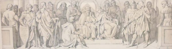 Etching from 1866 after a drawing by Daniel Maclise RA, titled Anglorvm Basilevs Eadward
