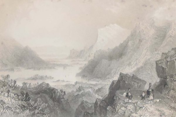 1841 Antique Steel engraving of the Approach to Killarney from the Kenmare road. The print was engraved by R Brandard and is after a drawing by William Bartlett.