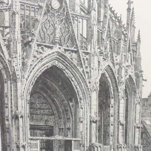 Etching by Emile Nicolle called Église St Maclou in Rouen.