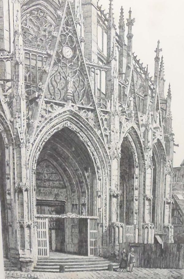 Etching by Emile Nicolle called Église St Maclou in Rouen.