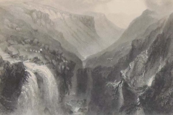 1841 Antique Steel engraving of the Head of Glenmalure, County Wicklow. The print was engraved by J C Bentley and is after a drawing by William Bartlett.
